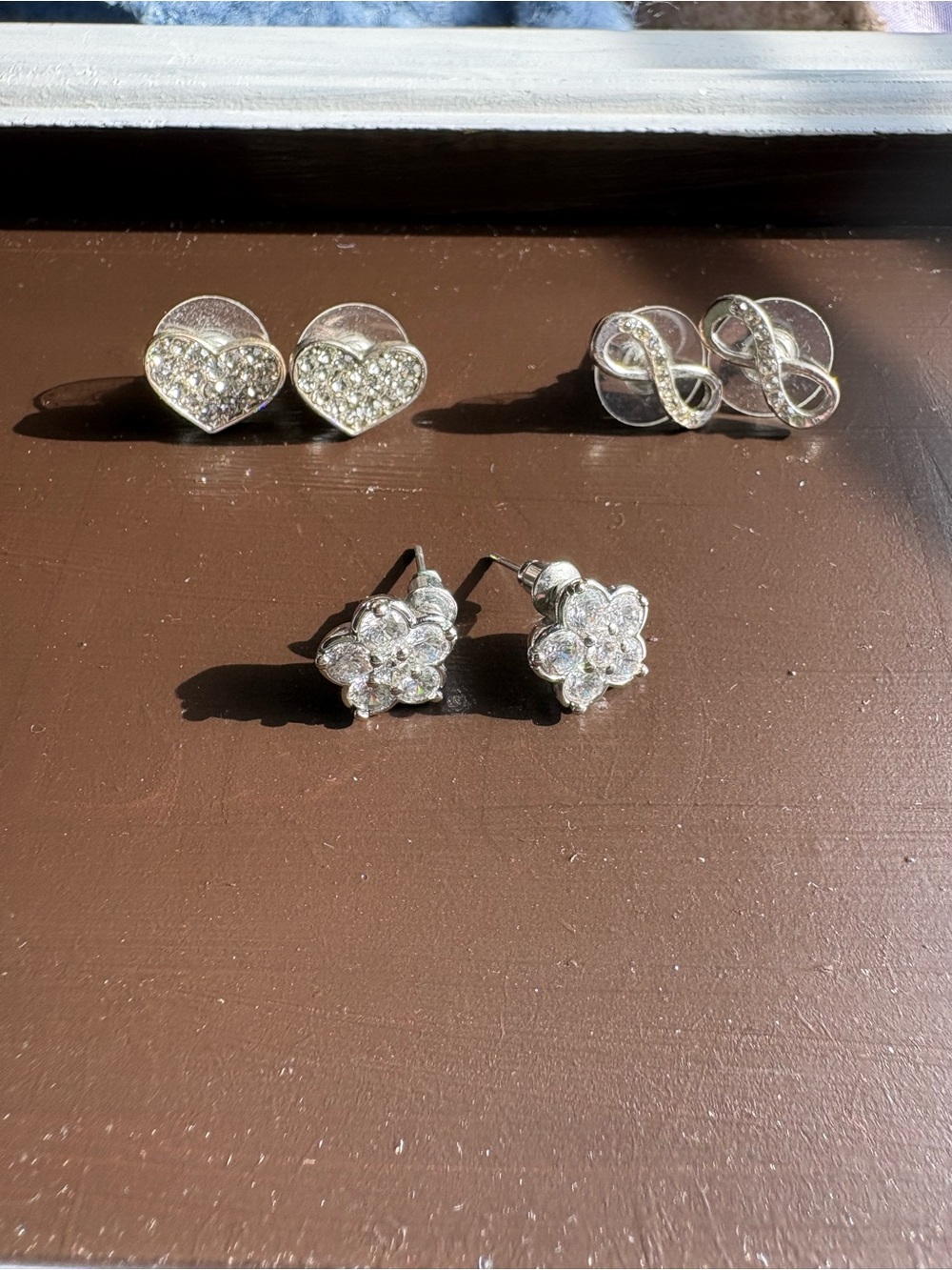 Park Lane Sterling Silver Crystal Stud Earrings, set of 3 - Picture 2 of 3